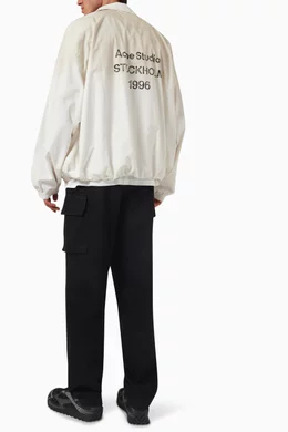 Buy Acne Studios White Logo Zipper Jacket in Cotton Poplin for Men