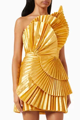 Buy Acler Gold Abbotsford Pleated Mini Dress for Women Online | Ounass  Kuwait