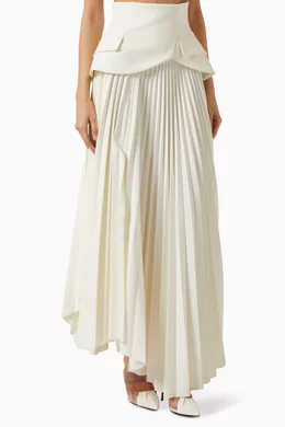 【AAKE】PLAIN PLEATS MAXI SK Buy A.W.A.K.E Mode Neutral Pleated Baasque Maxi Skirt in