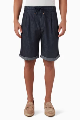 Buy Brunello Cucinelli Blue Drawstring Shorts in Denim for