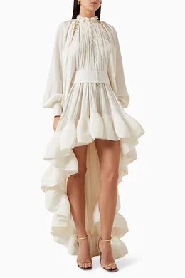 Buy Lanvin White Asymmetrical Ruffle Dress in Charmeuse for Women Online Ounass Kuwait