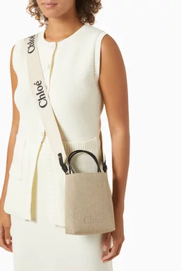 Buy Chloé Neutral Micro Sense Tote Bag in Canvas and Leather