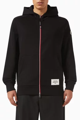 Buy Moncler Black Zip-up Hoodie in Cotton-blend Fleece for Men