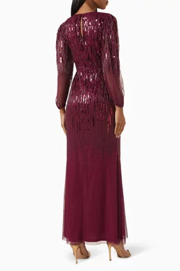 Buy Amelia Rose Pink Long-sleeve Bead-embellished Maxi Dress for