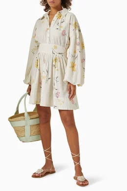 Buy byTiMo Neutral Floral-print Mini Shirt Dress in Cotton-linen Blend for  Women Online | Ounass Kuwait