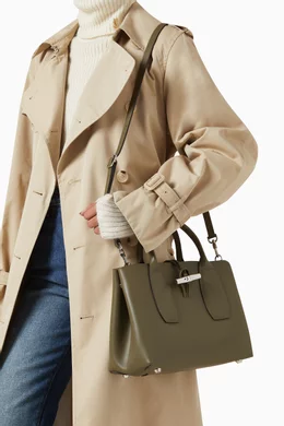 Buy Longchamp Green Medium Le Roseau Box Top handle Bag in Leather for Women Online Ounass Kuwait