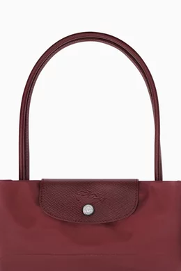 Buy Longchamp Burgundy Large Le Pliage Green Tote Bag in  display picture 2