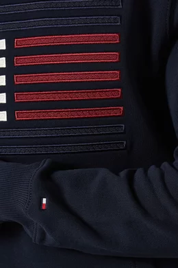 Buy Tommy Hilfiger Blue Hilfiger Flag Grosgrain Hoodie in Cotton for Men Online Ounass Kuwait