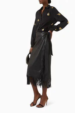 Buy Never Fully Dressed Black Jaspre Fringe Maxi Skirt in Vegan Leather for  Women Online | Ounass Kuwait
