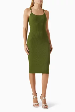 Buy Michael Kors Green Empire Logo-hardware Midi Tank Dress in Stretch  Ribbed-knit for Women Online | Ounass Kuwait