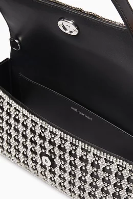 Buy Self-Portrait Black Crystal Baguette Bag in Chainmail