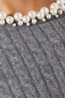 Buy SANDRO Grey Pearl embellished Sweater in Cable knit for Women Online Ounass Kuwait