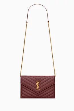 Buy SAINT LAURENT Red Cassandre Matelasse Envelope Chain Wallet in Lambskin Leather for Women Online Ounass Kuwait