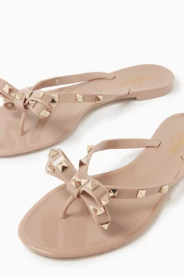 Buy Valentino Garavani Pink Rockstud Bow Rubber Thong Sandals for