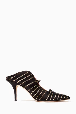 Buy Malone Souliers Black Maureen 70 Crystal Mule Sandals in Satin
