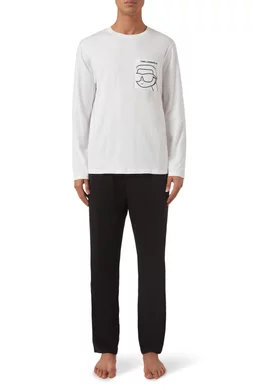 Buy KARL LAGERFELD White Ikon Pyjama Set in Organic-cotton for Men