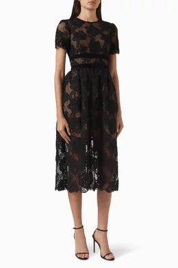 Buy Self-Portrait Black Velvet-bow Midi Dress in Lace for Women Online |  Ounass Kuwait