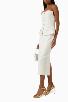 Buy Self-Portrait Neutral Strapless MIdi Dress in Tinsel Boucle for Women  Online | Ounass Kuwait