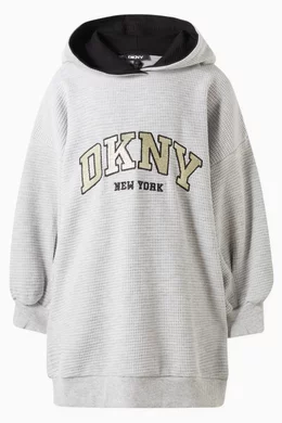Buy DKNY Grey Logo Hoodie Dress in Waffle-knit for Girls Online