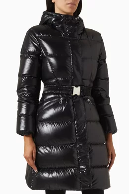 Buy Moncler Black Bellevue Long Coat in Nylon Laque for Women Online Ounass Kuwait