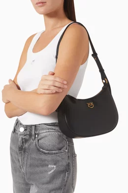 Buy PINKO Black Mini Love Birds Half Moon Bag in Leather for Women
