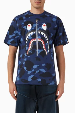 Buy A Bathing Ape Blue Camo Shark T shirt in Cotton for Men Online Ounass Kuwait