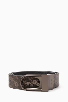 Buy Coach Black Reversible Belt in Coated Canvas Pebbled Leather