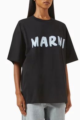 Buy Marni Black Printed Logo Oversized T-shirt in Cotton for
