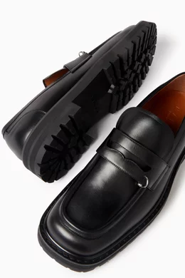Buy Marni Black Piercing Chunky Loafers in Calfskin Leather for
