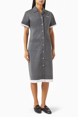 Buy Miu Miu Grey Short-sleeved Midi Dress in Silk-knit & Poplin for Women  Online