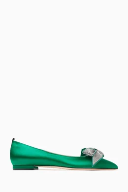 Green satin flats on sale