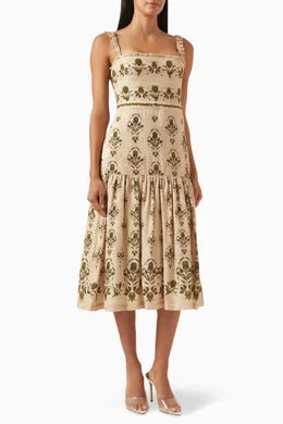 Buy Agua by Agua Bendita Neutral Nispero Relato Embroidered Midi Dress in  Jacquard for Women Online | Ounass Kuwait