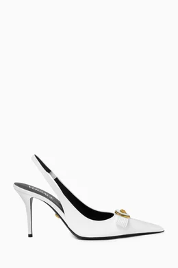 Buy Versace White Gianni 85 Slingback Sandals in Patent Calf