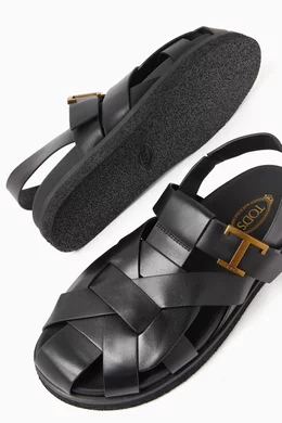 Buy Tod's Black T Timeless Sandals in Calf Leather for Women