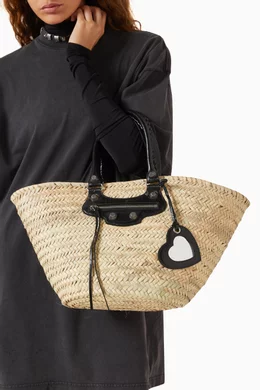 BALENCIAGA Le Cagole raffia bag cityシティ Women's Le City Basket Medium in Natural/camel | Balenciaga CA