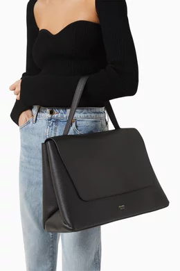Buy Khaite Black Large Lia Top Handle Bag in Grained Leather for