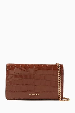 Buy Michael Kors Brown Medium Jet Set Crossbody Bag in Croc