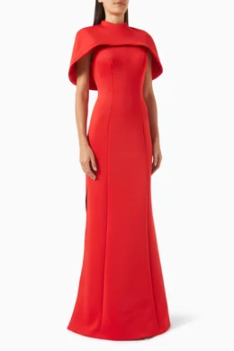 Buy Jovani Red Cape Gown in Scuba for Women Online Ounass Kuwait