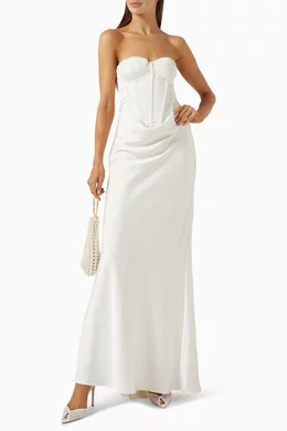 rotate bridal embellished satin corset dress Buy Birger Christensen White Pearl-embellished in for Women Online high slit adds a ef-stock-XS Skinny Fit Dress Pants Bust Size:36