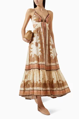 Buy Zimmermann Orange Maxine Plunge Maxi Dress in Ramie for
