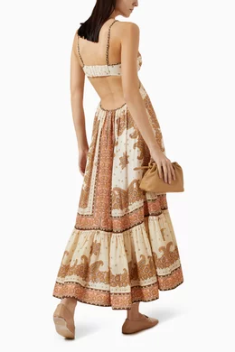 Buy Zimmermann Orange Maxine Plunge Maxi Dress in Ramie for