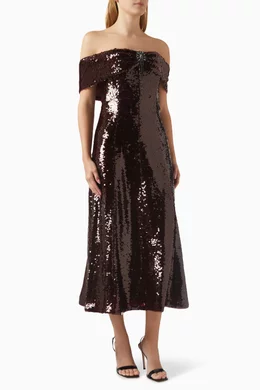 self portrait brown sequin dress Sequin Maxi Dress SELF PORTRAIT Marrone