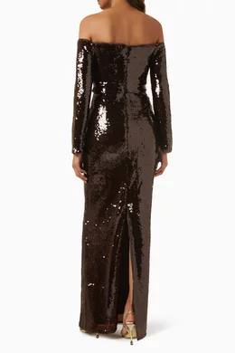 self portrait brown sequin maxi dress Embellished fishnet maxi dress  Petite Chrie