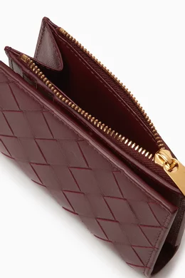 Buy Bottega Veneta Burgundy Small Bi-fold Zip Wallet in