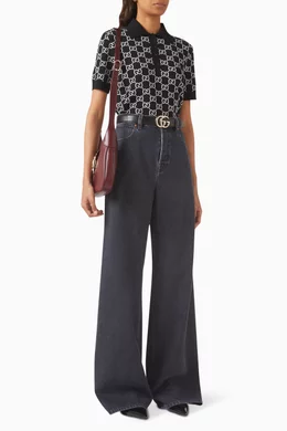 Buy Gucci Black Reversible GG Jacquard Polo Top in Wool for Women
