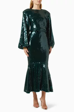 green emerald velvet dress Rotate Birger Christensen Short Ocean Sequin Dress – Balardi main image 0