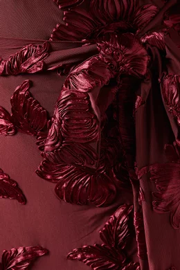 Buy Rotate Birger Christensen Burgundy 3D Floral Midi Dress in Mesh for  Women Online | Ounass Kuwait