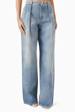 Buy Balmain Blue High-waisted Pleated Jeans in Denim for Women