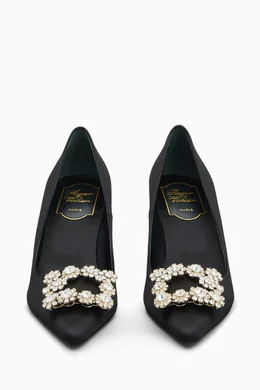 Buy Roger Vivier Black Efflorescence Pumps in satin for Women