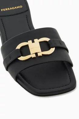 Buy Ferragamo Black Gancini Flat Slides in Leather for Women